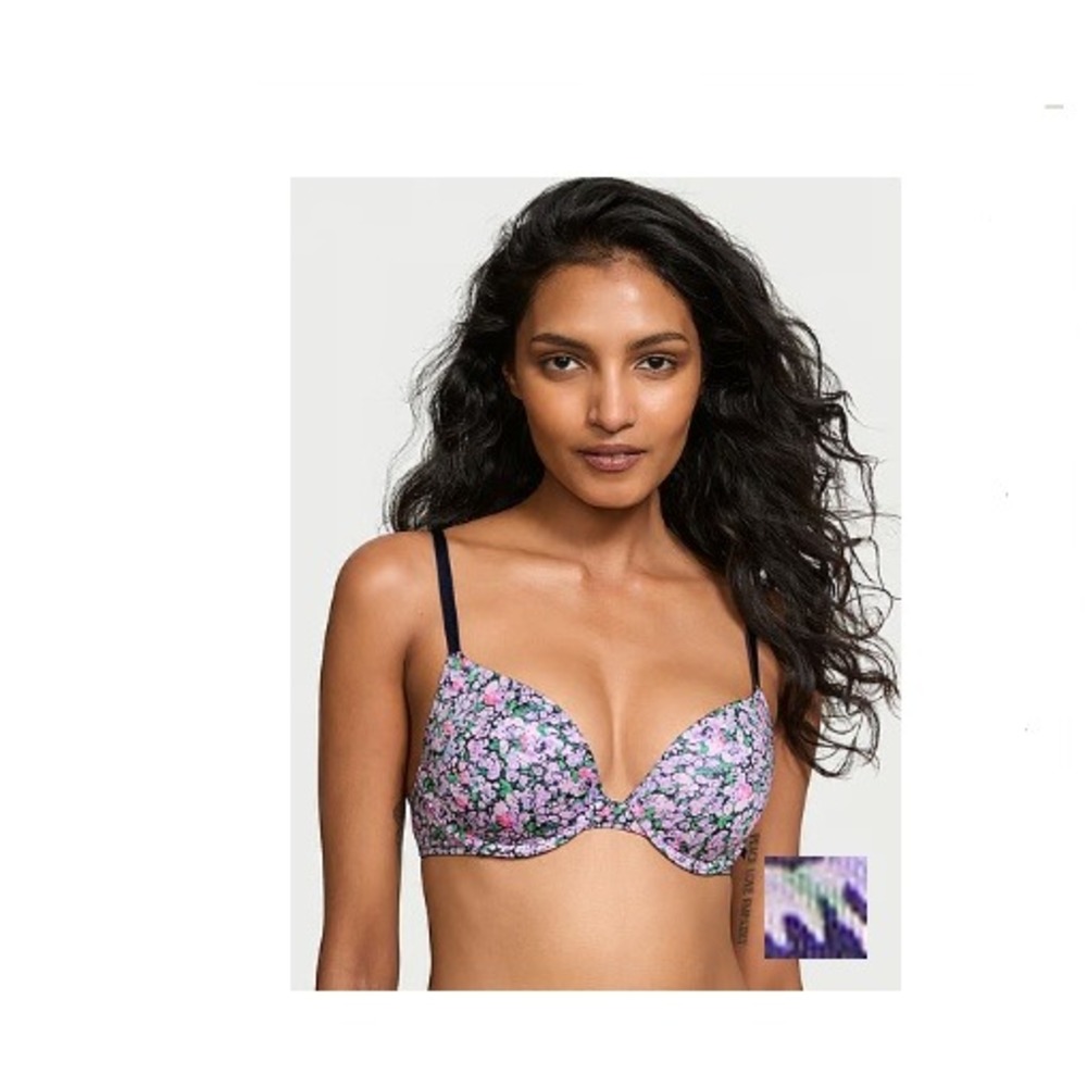 Victoria's Secret Ensign Navy Ditsy Floral Bra and Thong Set Lingerie Romantic - Picture 2 of 9